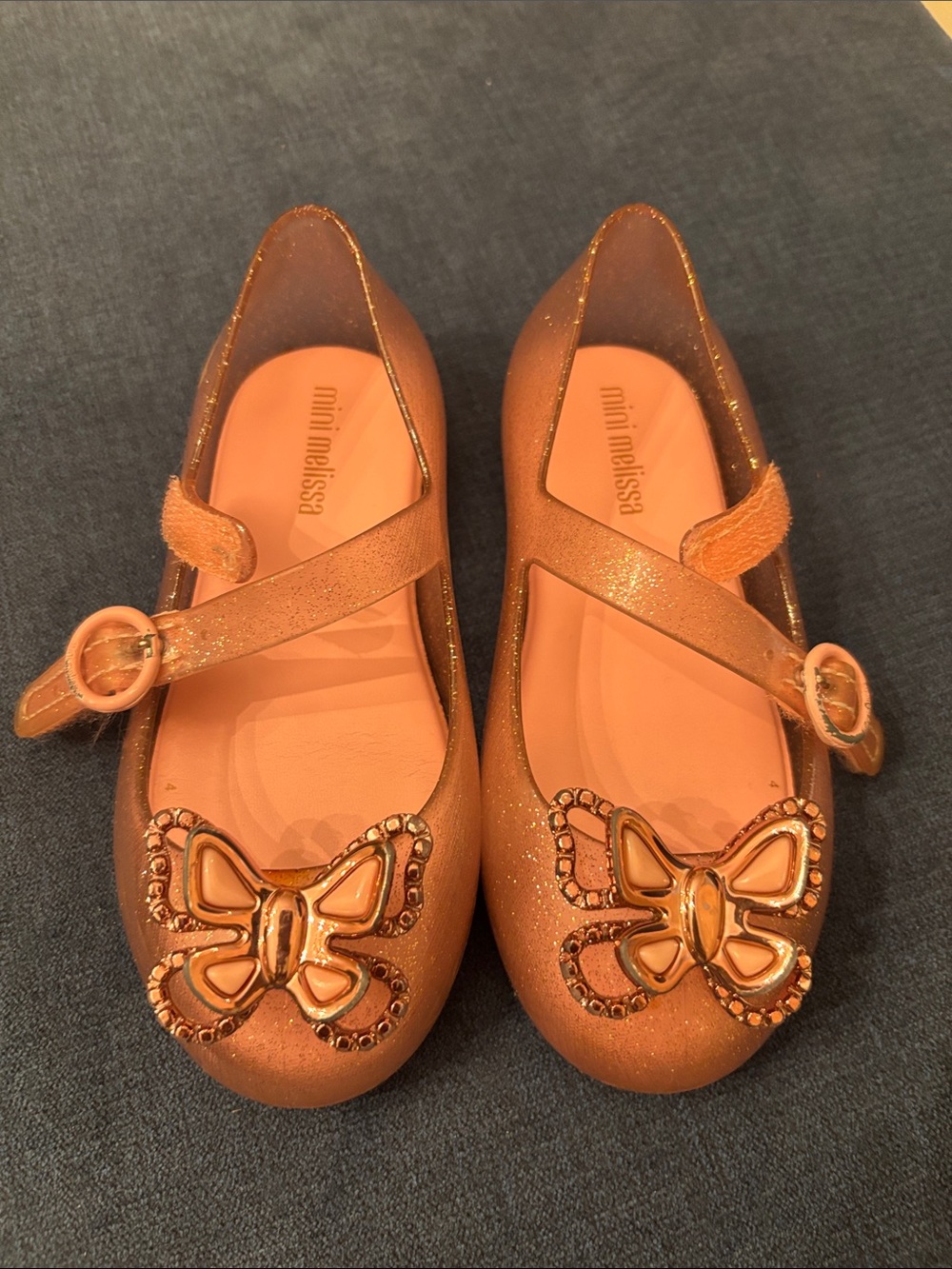 Mini Melissa Pink Glitter Butterfly Mary Jane Shoes
